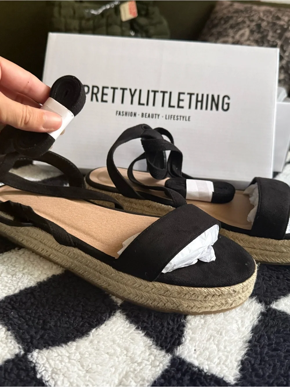 PrettyLittleThing black espadrille